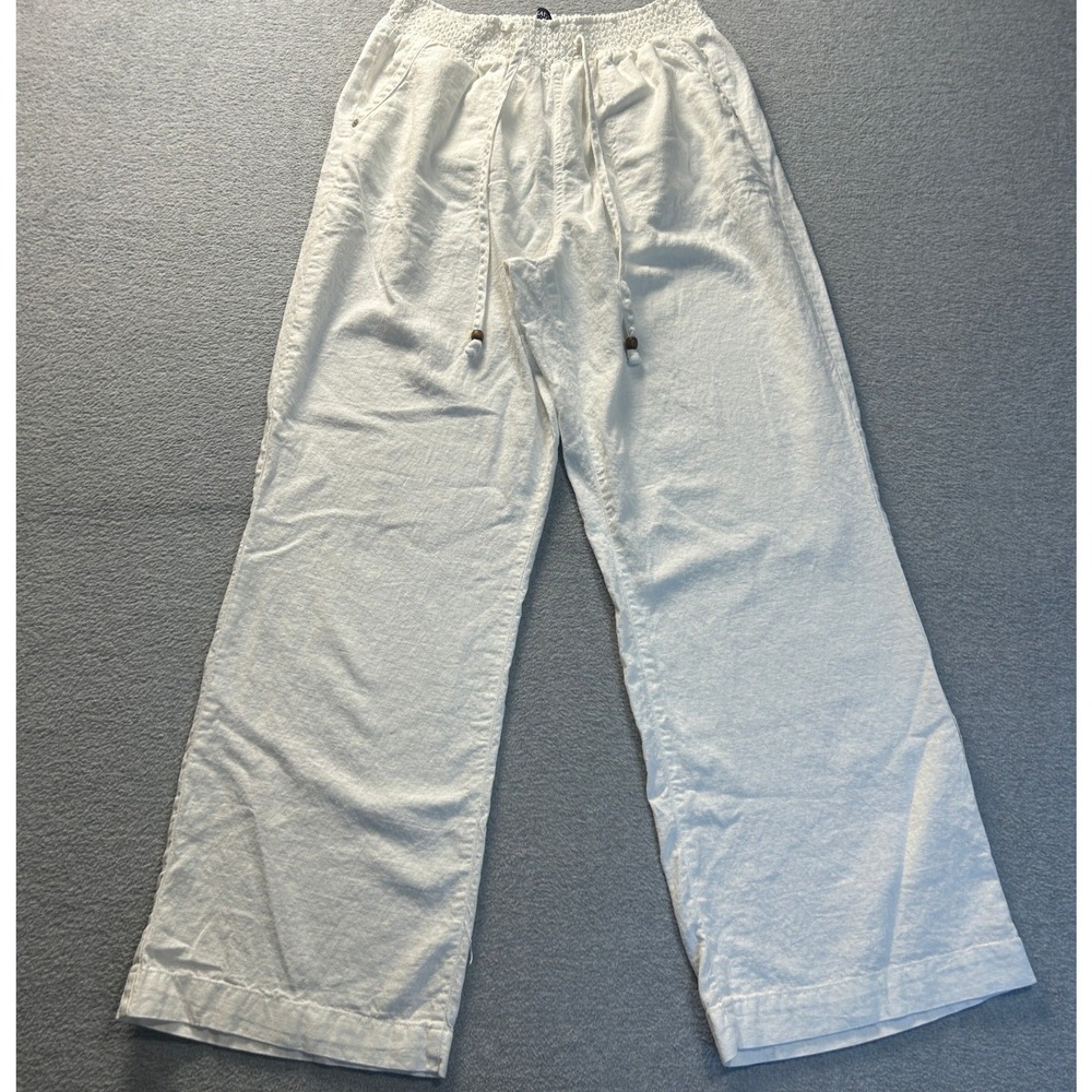Beau Dawson Wide Leg Drawstring Pull On Pants Womens XL White Linen Rayon Casual